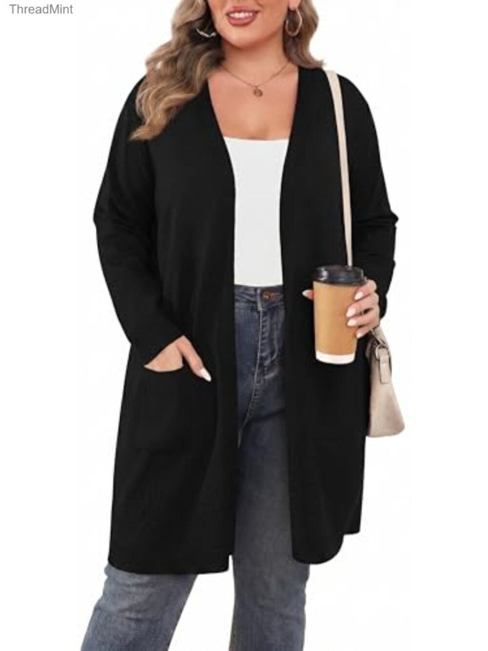 Plus Size Long Sleeve Soft Cardigan Sweater with Pockets